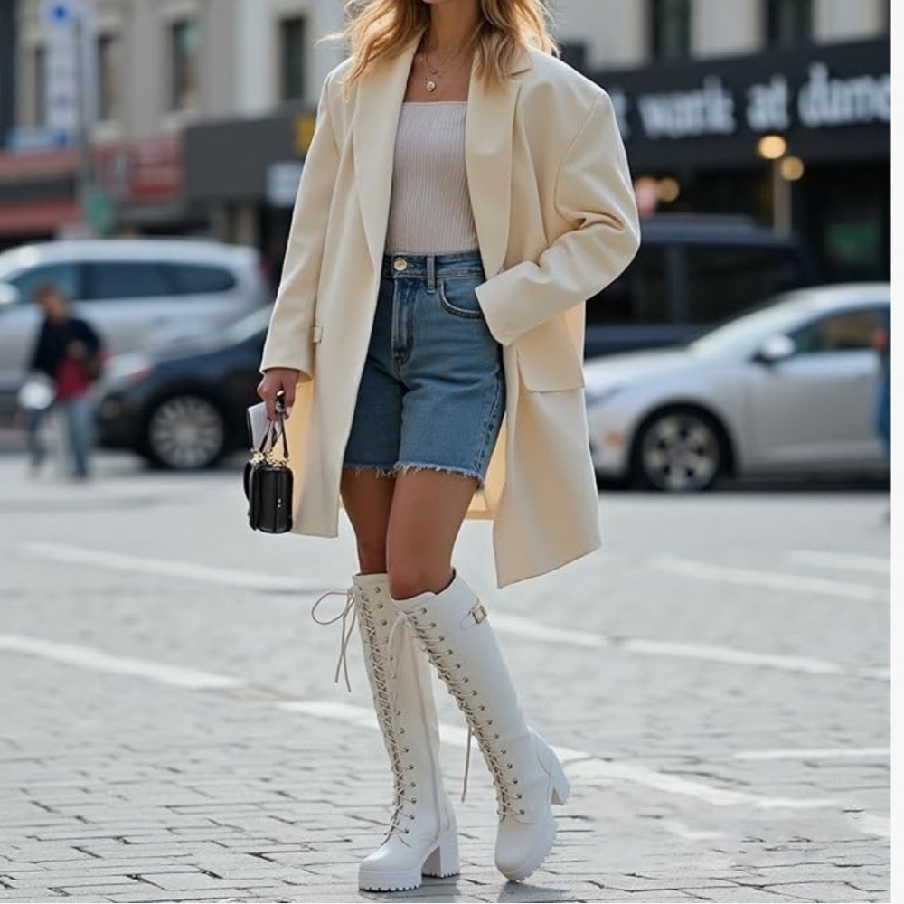 Amazon Cream Lace-Up Boots for Women